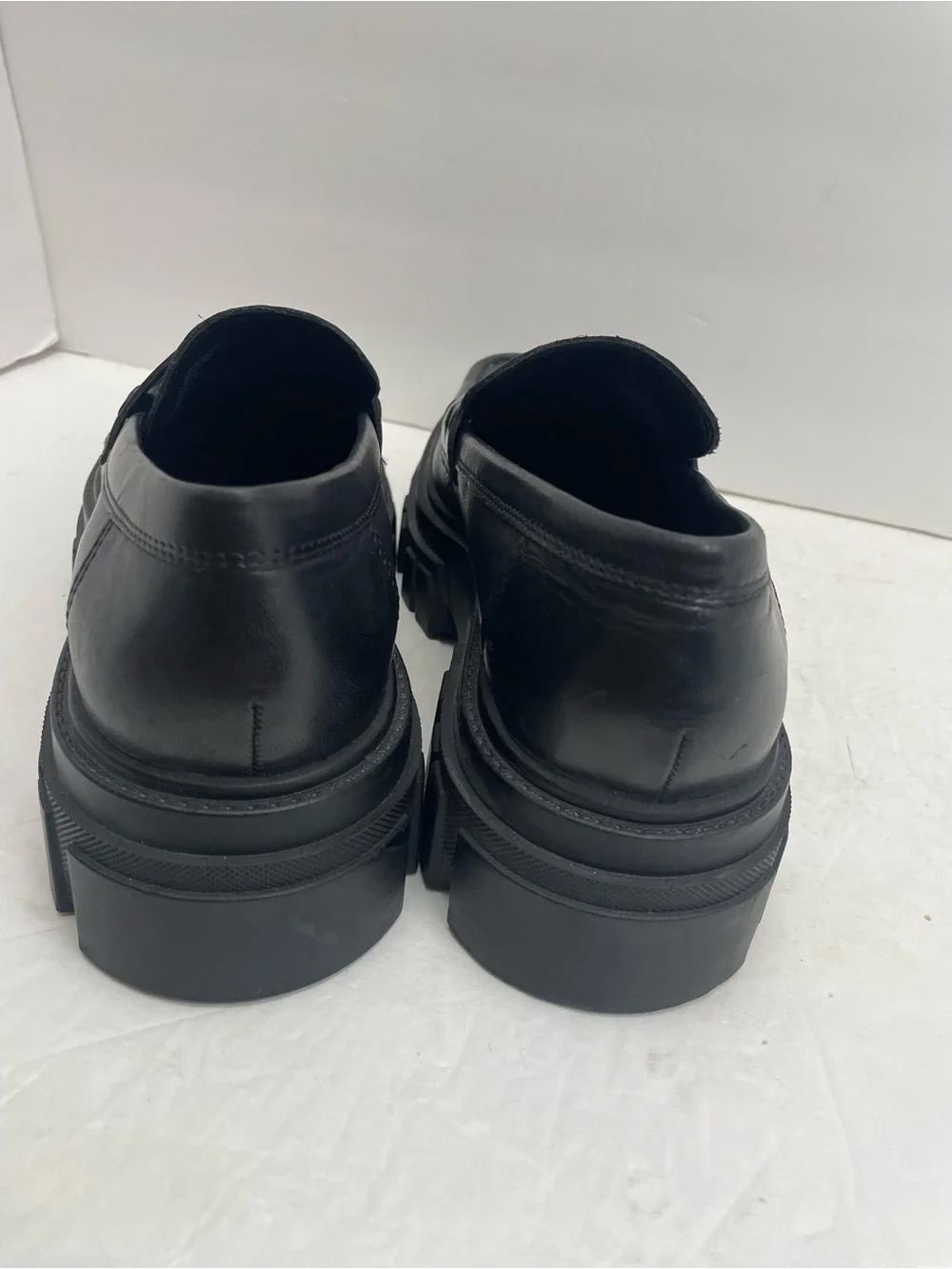 Marc Fisher Morris Lugsole Chunky Y2K Platform Leather Loafer Shoe Black Sz 9